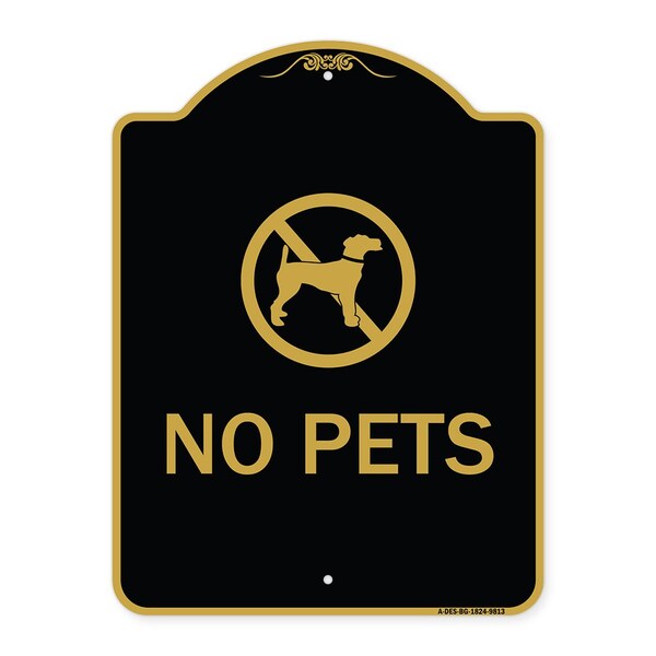 Designer Series Sign-No Pets, Black & Gold Heavy-Gauge Aluminum, 24" x 18", BG-1824-9813